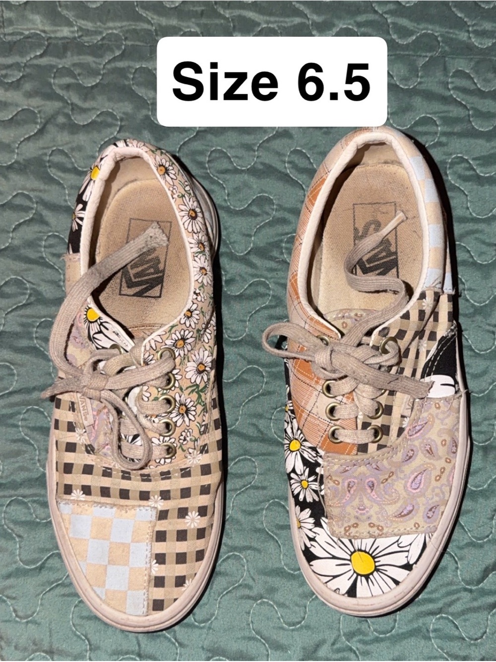 Vans Patchwork Floral & Gingham Low-Top Sneakers in Beige, Black, White